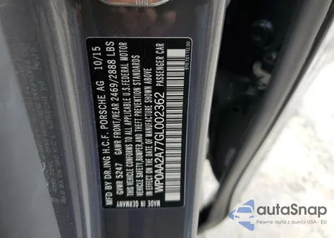 2016 Porsche Panamera 2 from USA, damaged, VIN WP0AA2A77GL002362